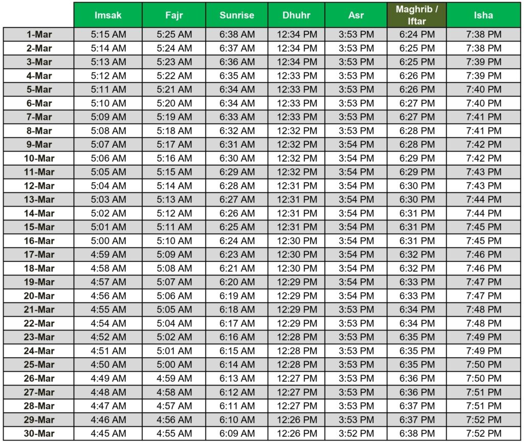 Ramadan prayer timing